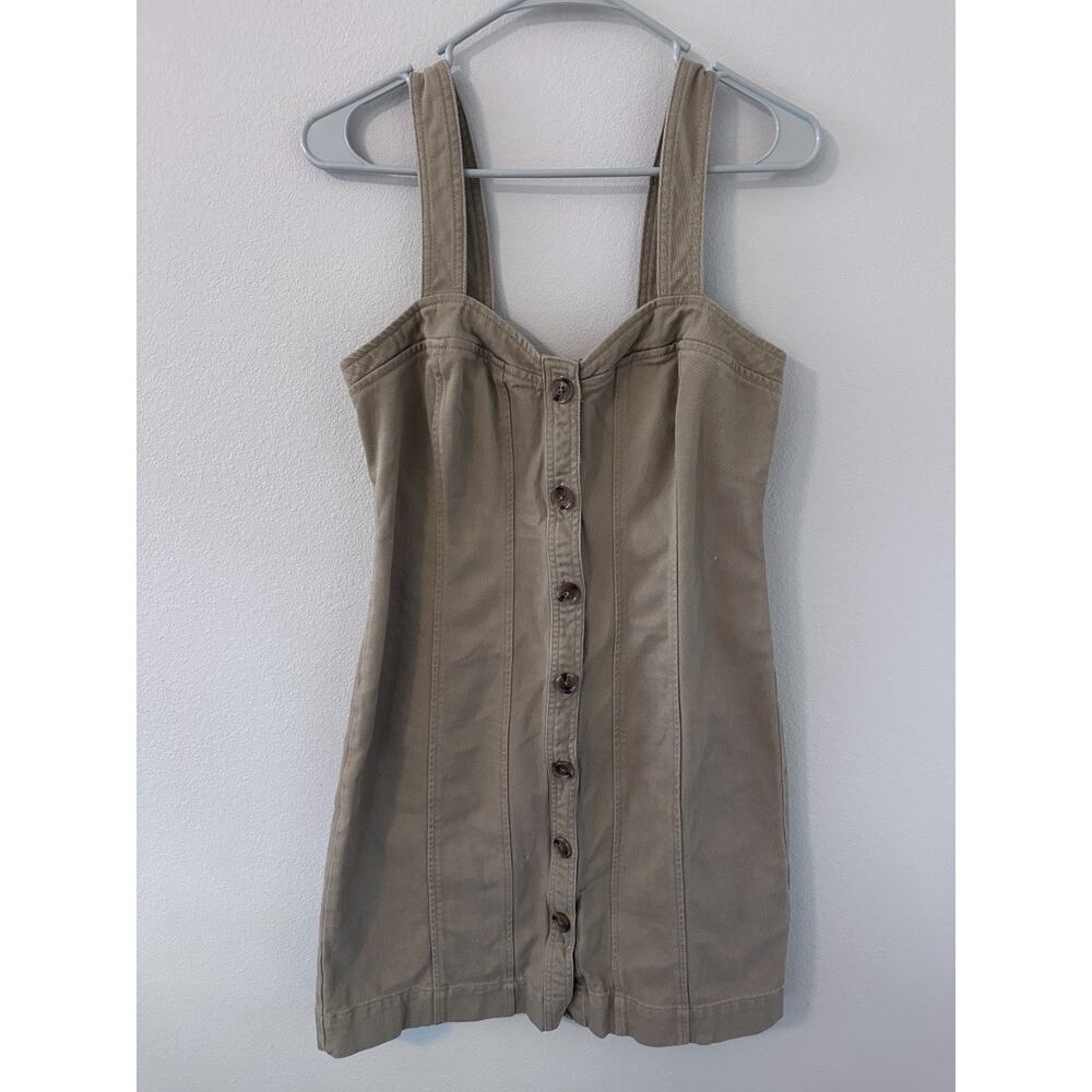 Banana Republic Khaki Mini Dress Sweetheart Cotton Seamed Button-Front Women's 2